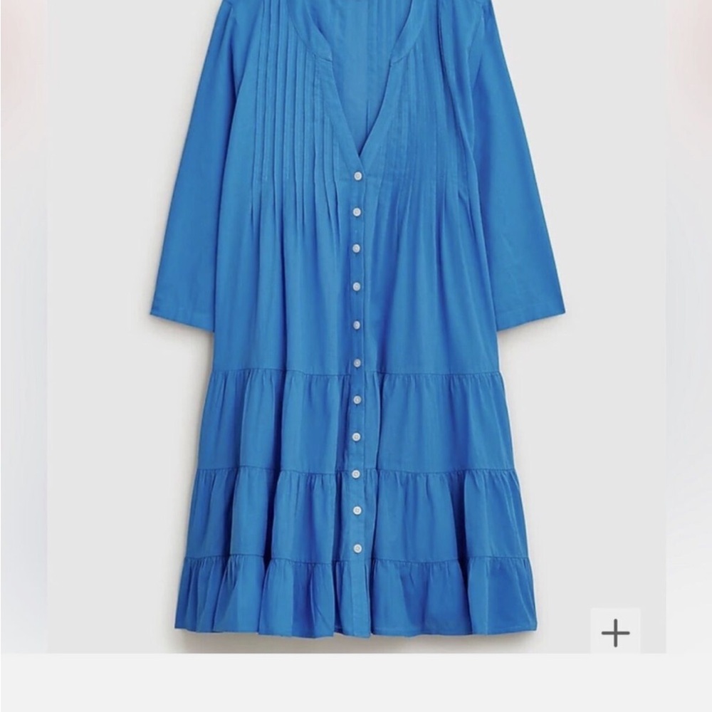 J. Crew Button Front Tiered Cover Up Dress Blue Cotton